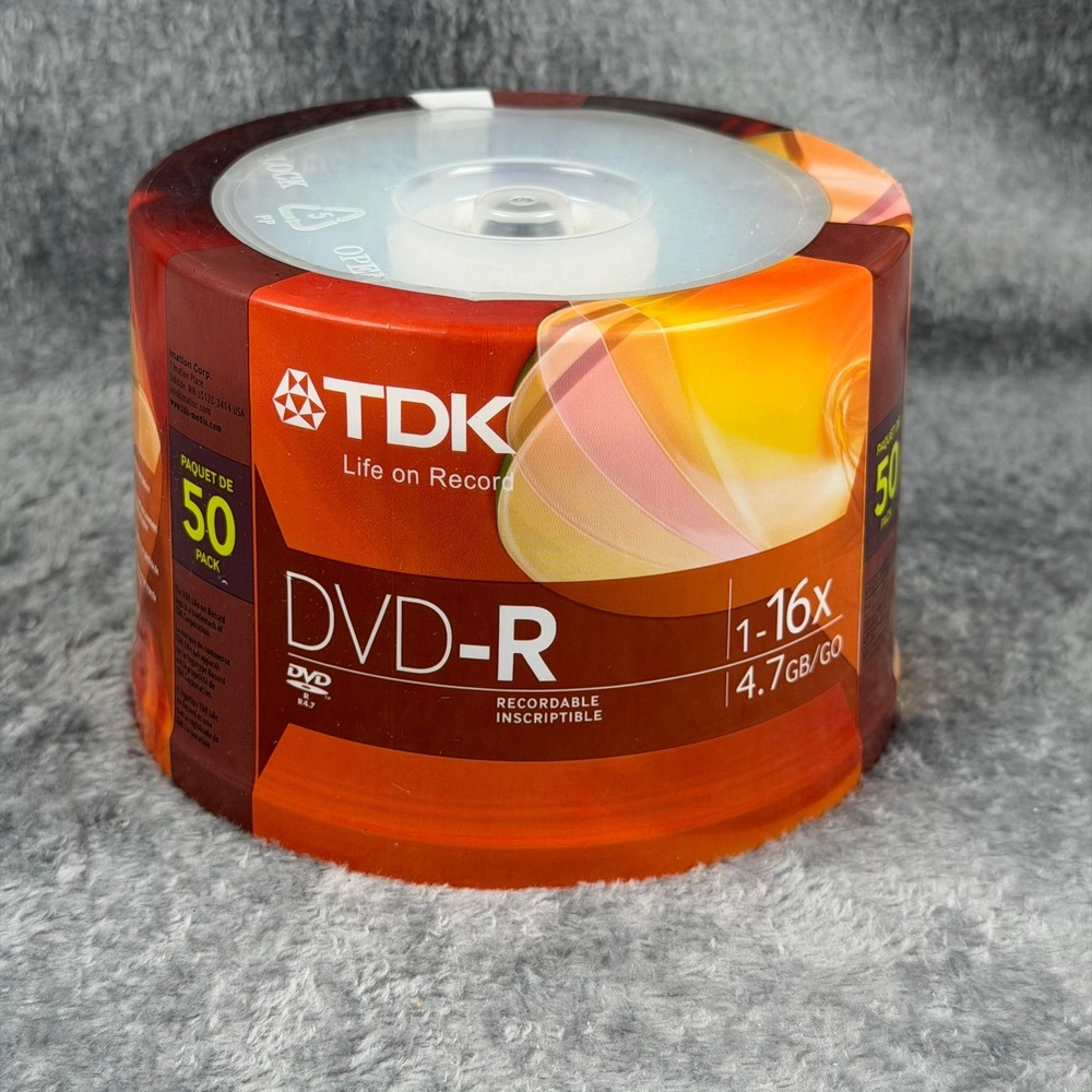 TDK DVD-R 4.7GB 16x Recordable Media 50 Pack Spindle Blank Discs New Sealed